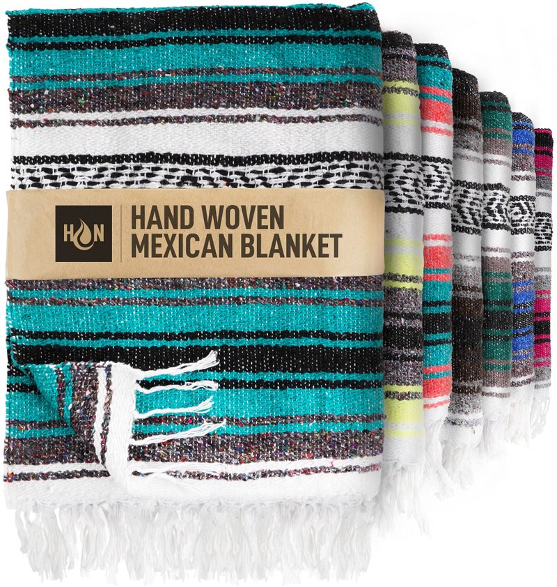 Hydration Nation Authentic Extra Large Mexican Blanket - 70"x50" Handwoven Yoga, Serape, Artisanal Falsa, Beach, Camping, Picnic, Outdoor Blanket (Emerald) - Image 1